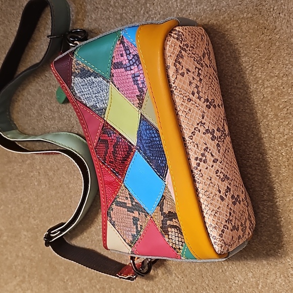 Womens Fashion Crossbody Bag Random Color Patchwork Shoulder Bag Leather Fabric - Picture 11 of 11